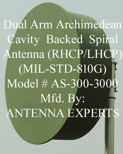 Cavity Backed Dual Arm Archimedean Spiral Antenna 300-3000MHz