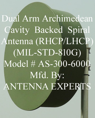 Dual Arm Archimedean Cavity Backed Spiral Antenna 300-6000MHz