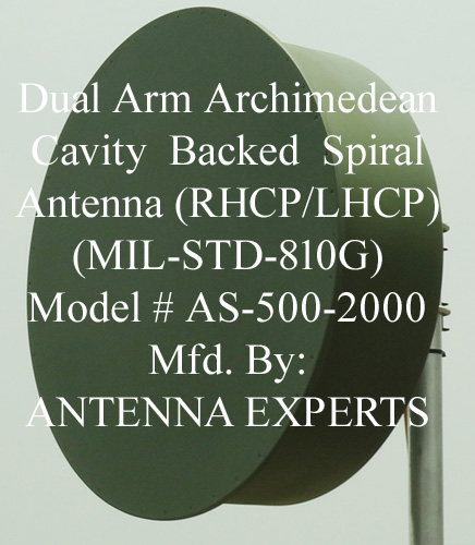 Dual Arm Archimedean Cavity Backed Spiral Antenna 500-2000MHz