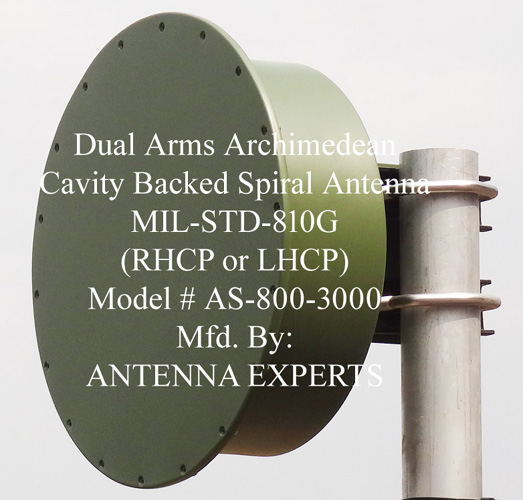 Dual Arm Archimedean Cavity backed Spiral Antenna 800-3000MHz