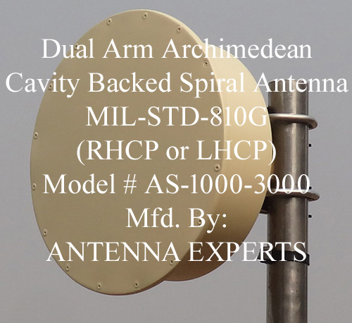 Dual Arm Archimedean Cavity Backed Spiral Antenna 1000-3000MHz