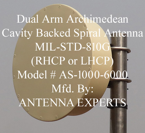 Dual Arm Archimedean Cavity Backed Spiral Antenna 1000-6000MHz