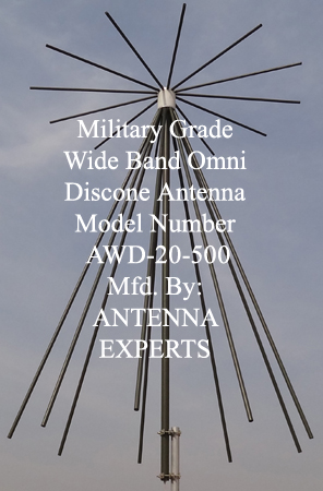 AWD-20-500 Ultra Wide Band Military Discone Antenna 20-500MHz